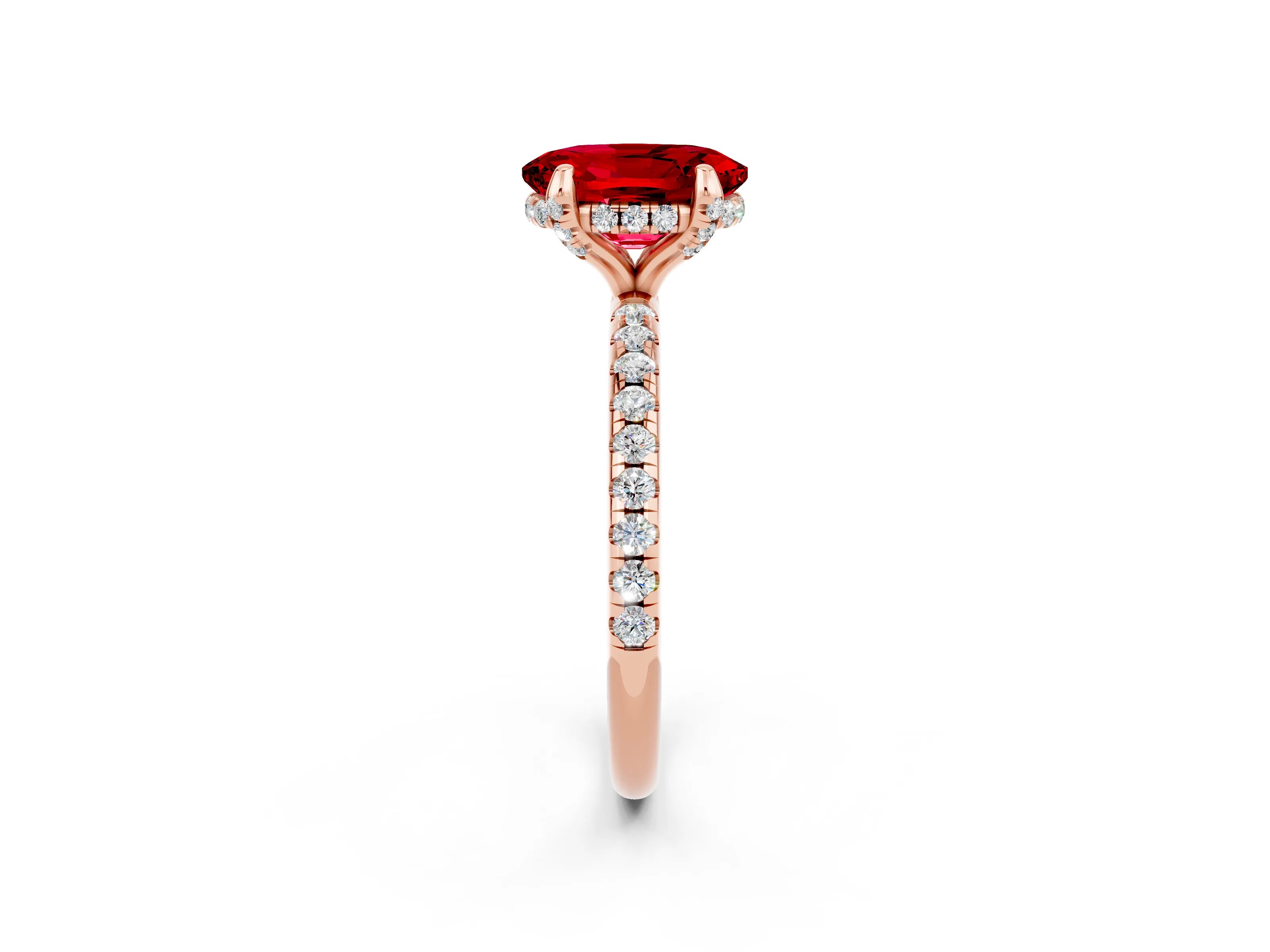 Rose gold Oval Cut Diamond Solitaire Ring with Four-Prong Setting and Pavé Band_2