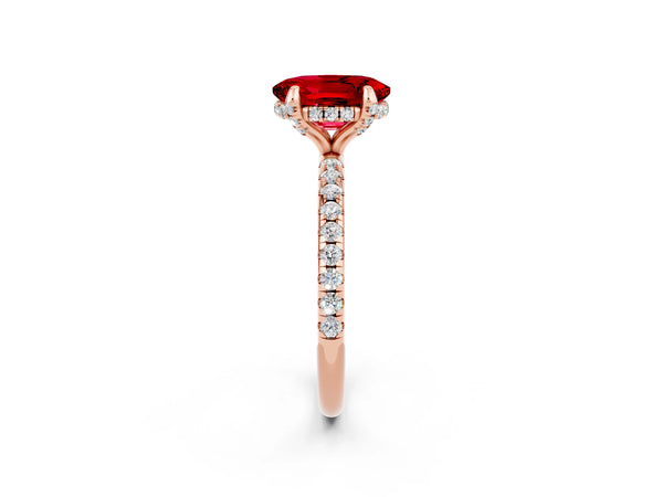 Rose gold Oval Cut Diamond Solitaire Ring with Four-Prong Setting and Pavé Band