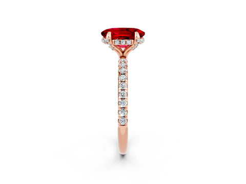 Rose gold Oval Cut Diamond Solitaire Ring with Four-Prong Setting and Pavé Band_2