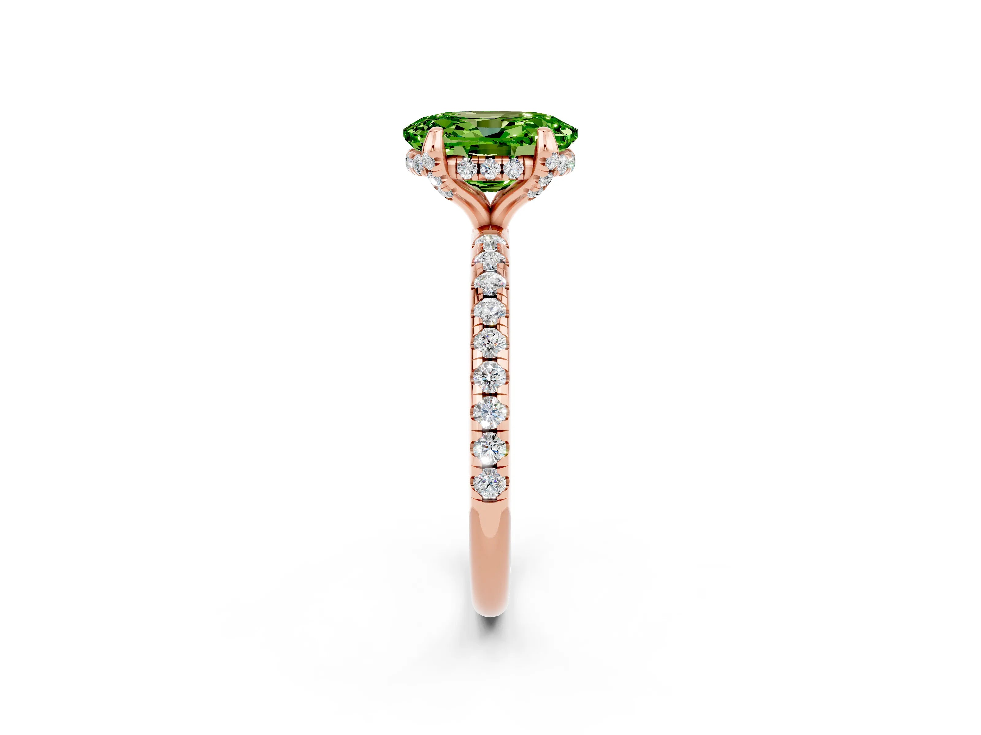 Rose gold Oval Cut Diamond Solitaire Ring with Four-Prong Setting and Pavé Band_2