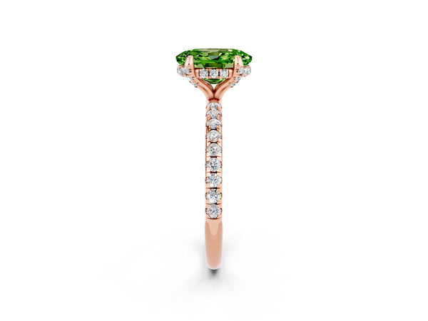 Rose gold Oval Cut Diamond Solitaire Ring with Four-Prong Setting and Pavé Band