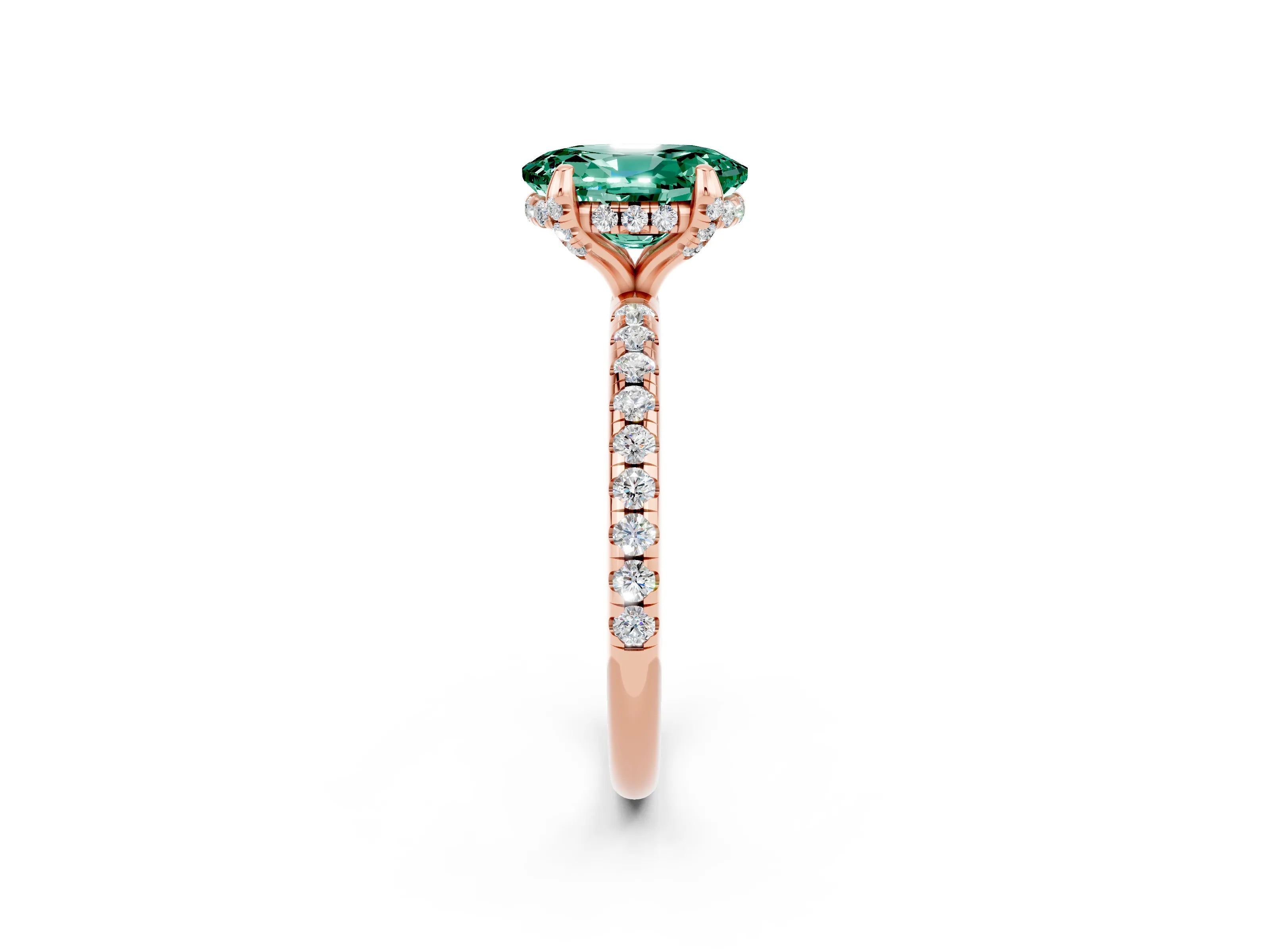 Rose gold Oval Cut Diamond Solitaire Ring with Four-Prong Setting and Pavé Band_2