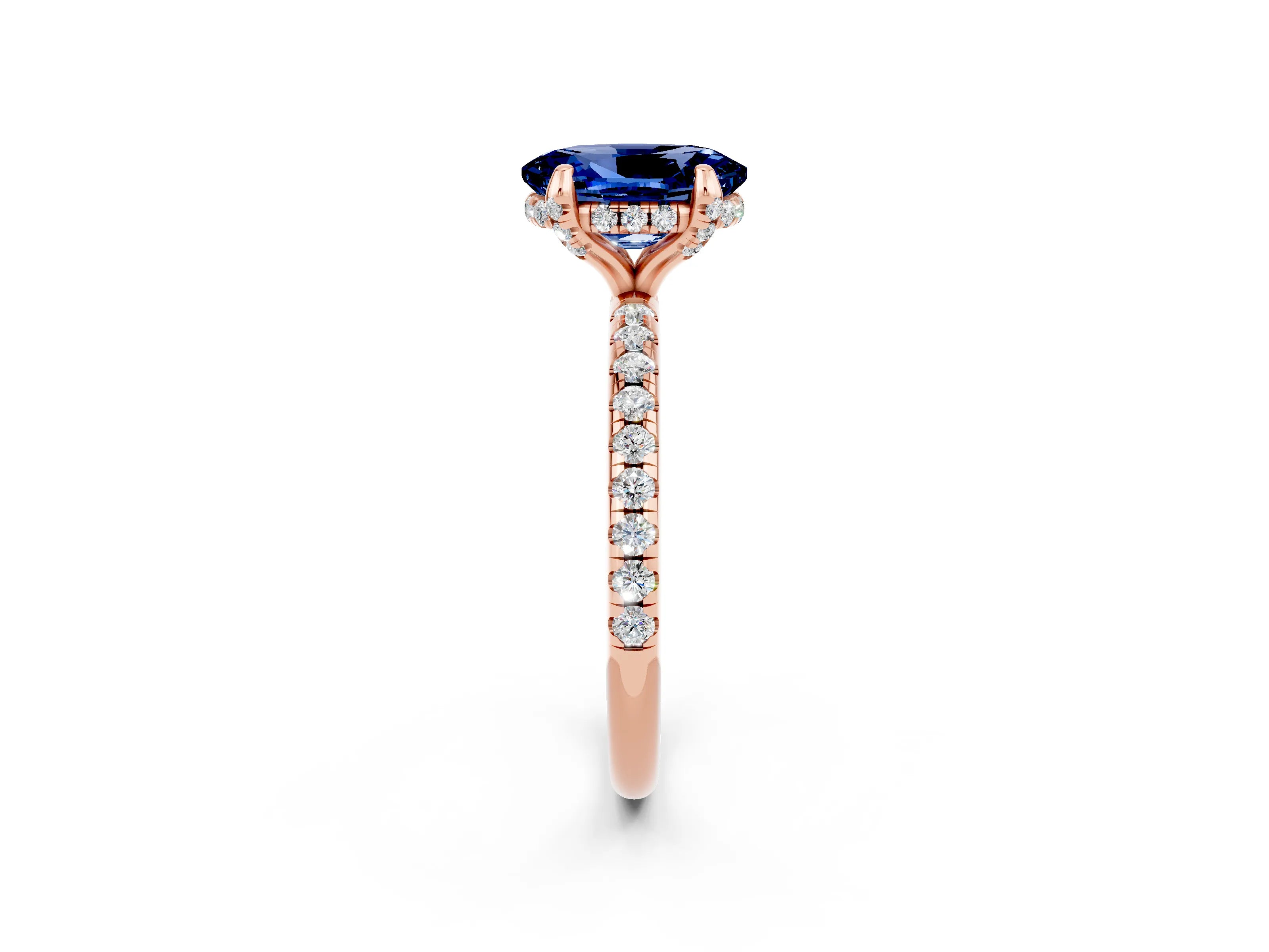 Rose gold Oval Cut Diamond Solitaire Ring with Four-Prong Setting and Pavé Band_2