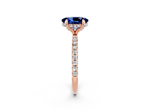 Rose gold Oval Cut Diamond Solitaire Ring with Four-Prong Setting and Pavé Band_2
