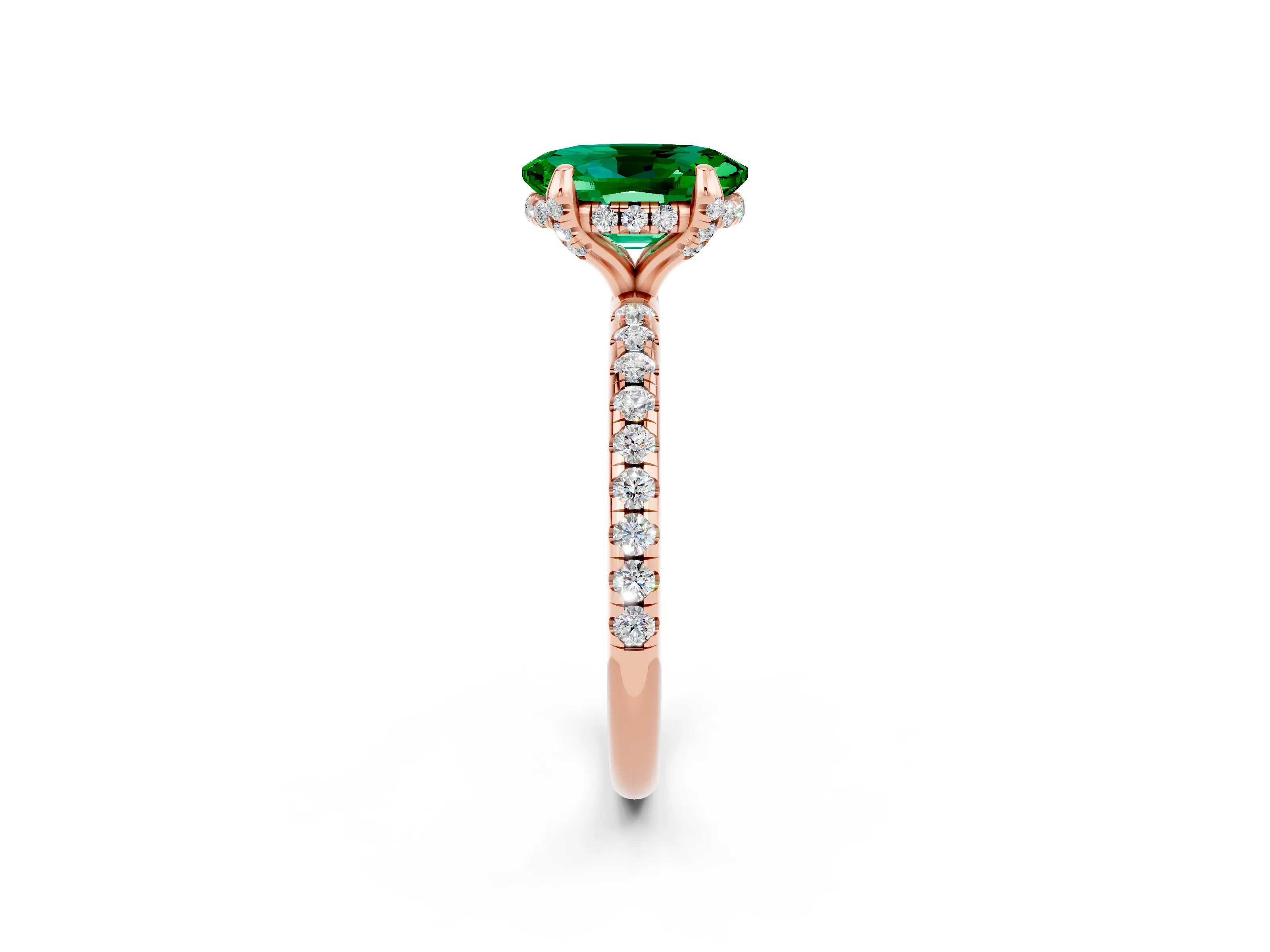Rose gold Oval Cut Diamond Solitaire Ring with Four-Prong Setting and Pavé Band_2