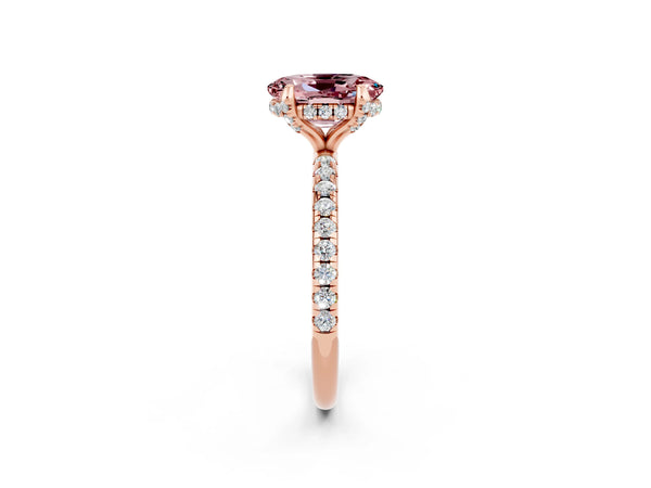 Rose gold Oval Cut Diamond Solitaire Ring with Four-Prong Setting and Pavé Band