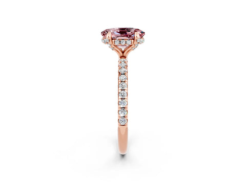 Rose gold Oval Cut Diamond Solitaire Ring with Four-Prong Setting and Pavé Band_2