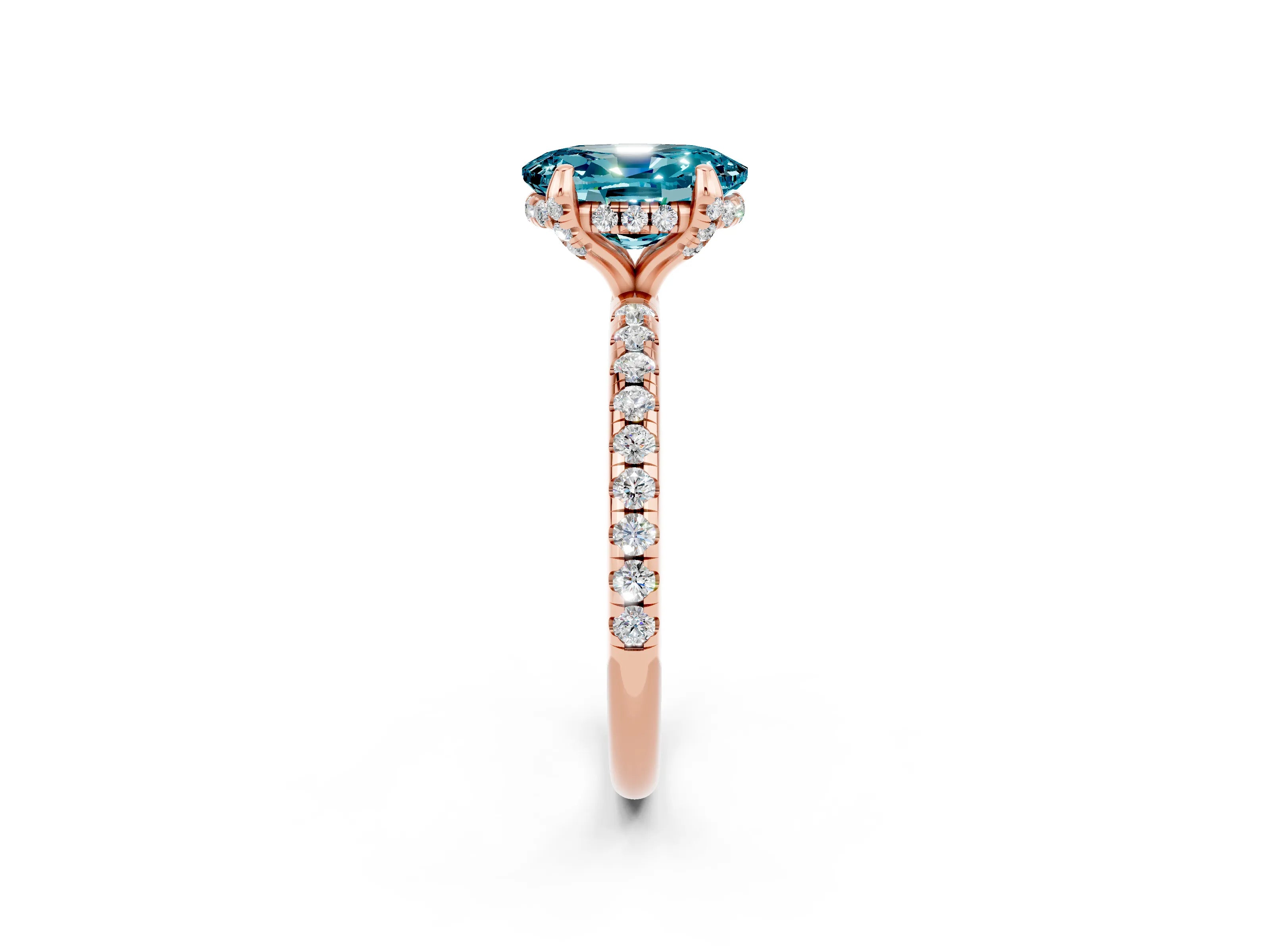 Rose gold Oval Cut Diamond Solitaire Ring with Four-Prong Setting and Pavé Band_2