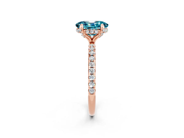 Rose gold Oval Cut Diamond Solitaire Ring with Four-Prong Setting and Pavé Band