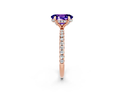 Rose gold Oval Cut Diamond Solitaire Ring with Four-Prong Setting and Pavé Band_2