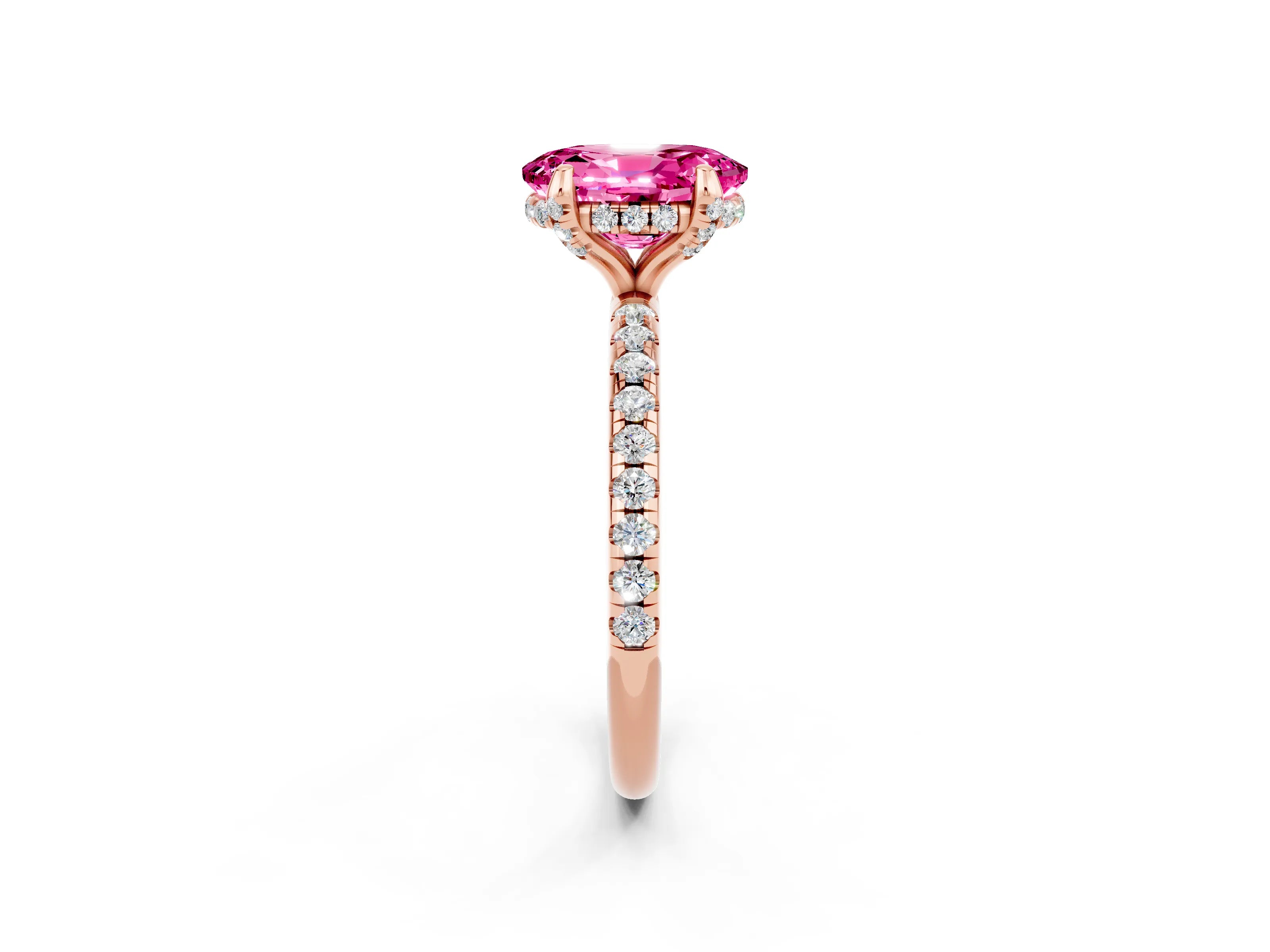 Rose gold Oval Cut Diamond Solitaire Ring with Four-Prong Setting and Pavé Band_2