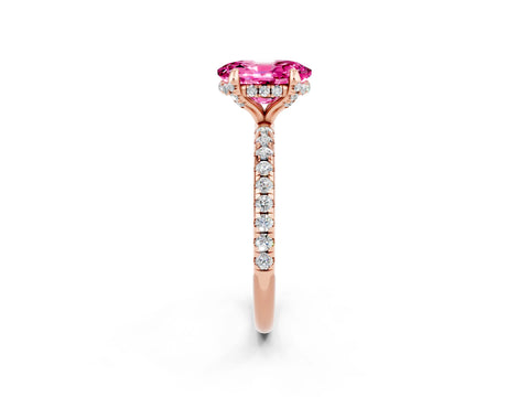 Rose gold Oval Cut Diamond Solitaire Ring with Four-Prong Setting and Pavé Band_2