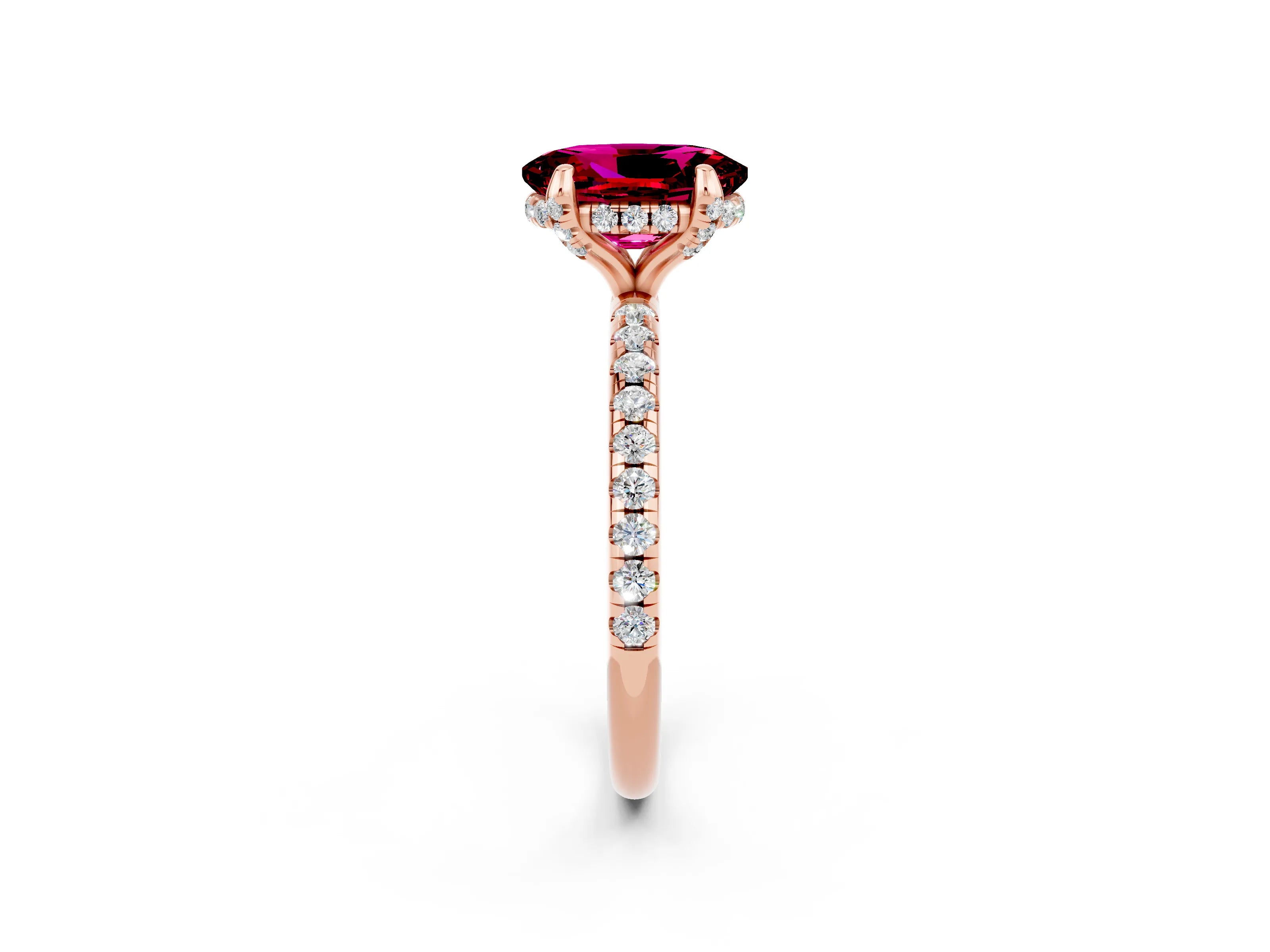 Rose gold Oval Cut Diamond Solitaire Ring with Four-Prong Setting and Pavé Band_2