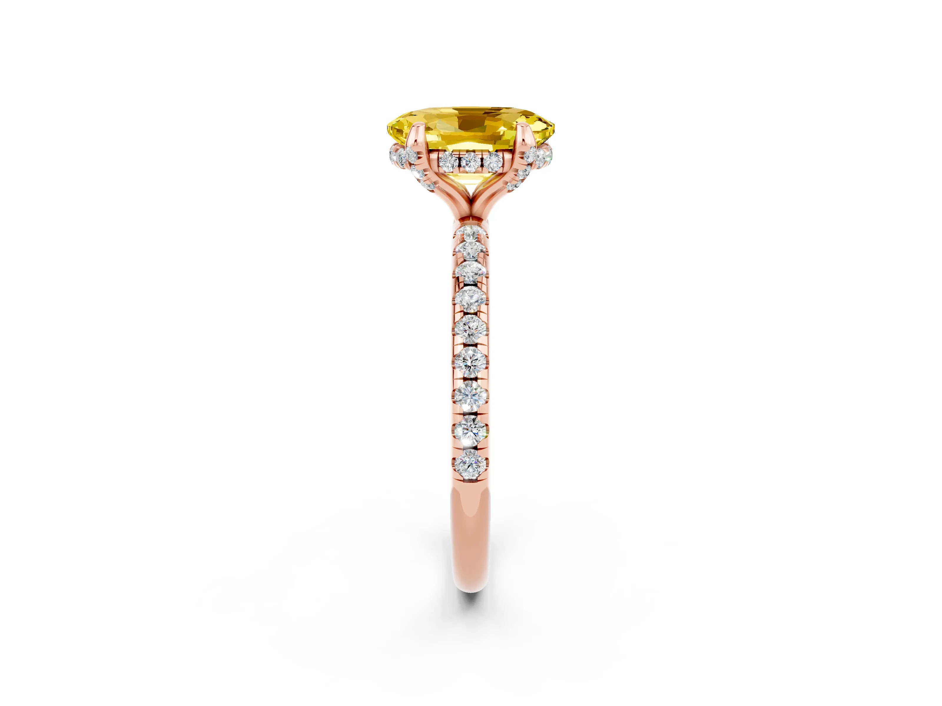 Rose gold Oval Cut Diamond Solitaire Ring with Four-Prong Setting and Pavé Band_2