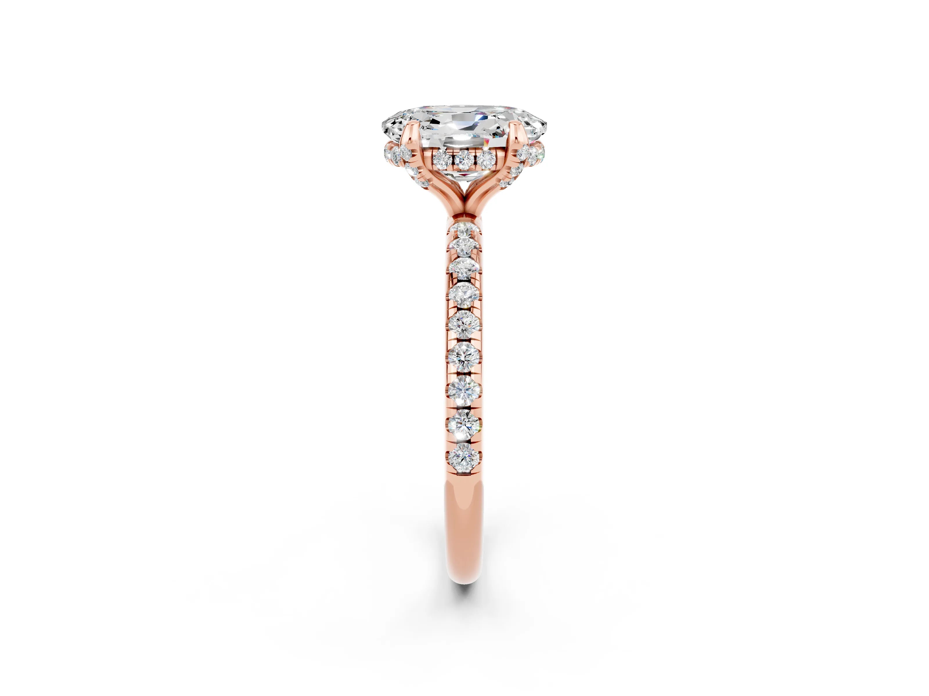 Rose gold Oval Cut Diamond Solitaire Ring with Four-Prong Setting and Pavé Band_2