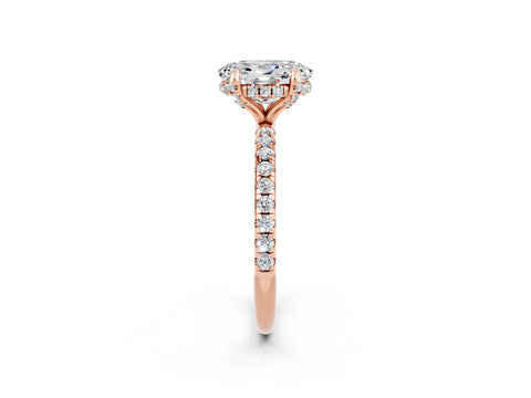 Rose gold Oval Cut Diamond Solitaire Ring with Four-Prong Setting and Pavé Band_2