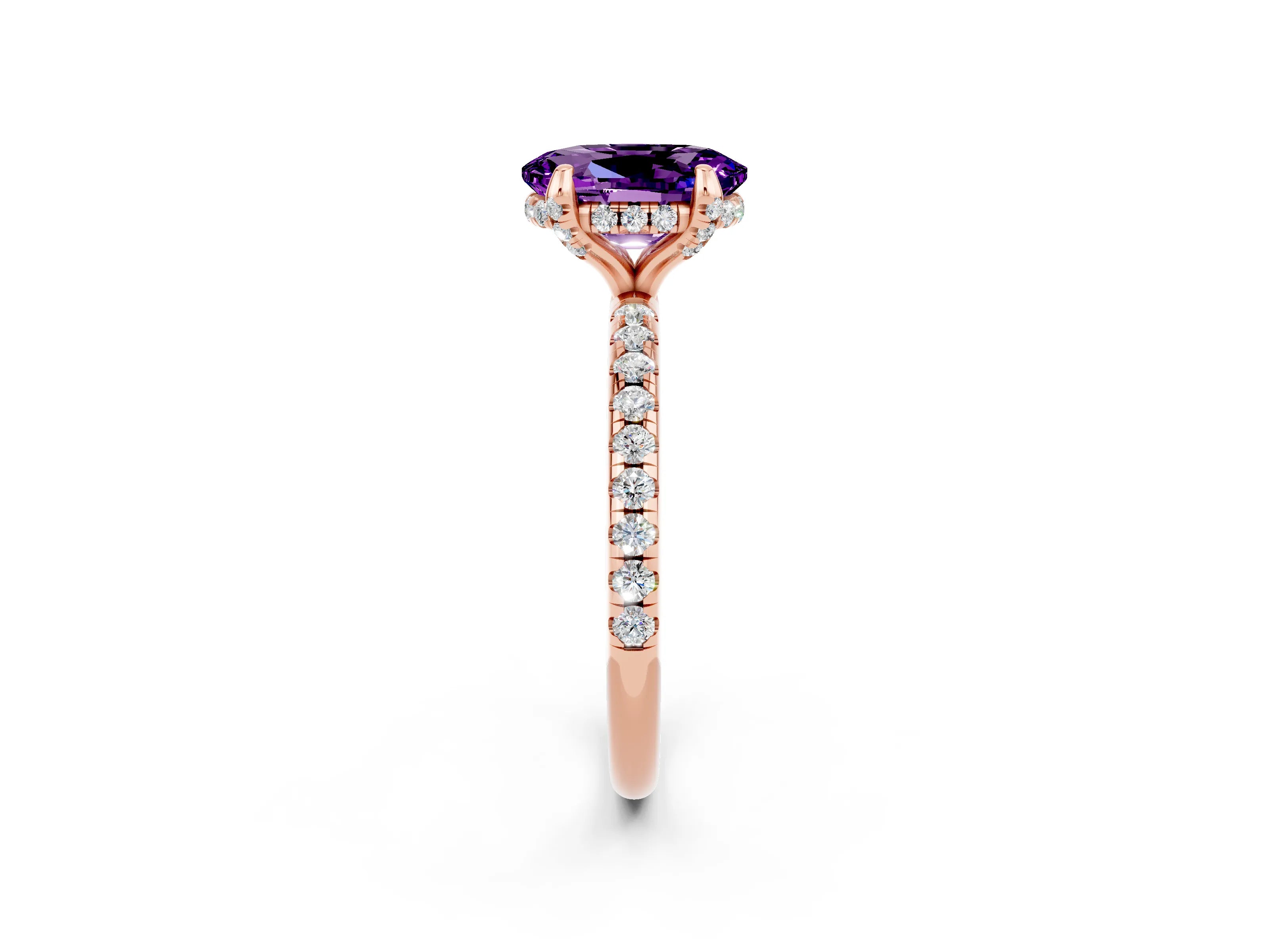 Rose gold Oval Cut Diamond Solitaire Ring with Four-Prong Setting and Pavé Band_2