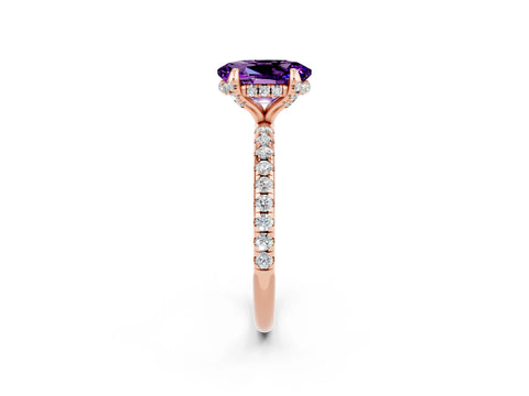 Rose gold Oval Cut Diamond Solitaire Ring with Four-Prong Setting and Pavé Band_2