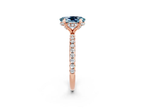 Rose gold Oval Cut Diamond Solitaire Ring with Four-Prong Setting and Pavé Band_2