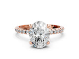 Rose gold Oval Cut Diamond Solitaire Ring with Four-Prong Setting and Pavé Band_3