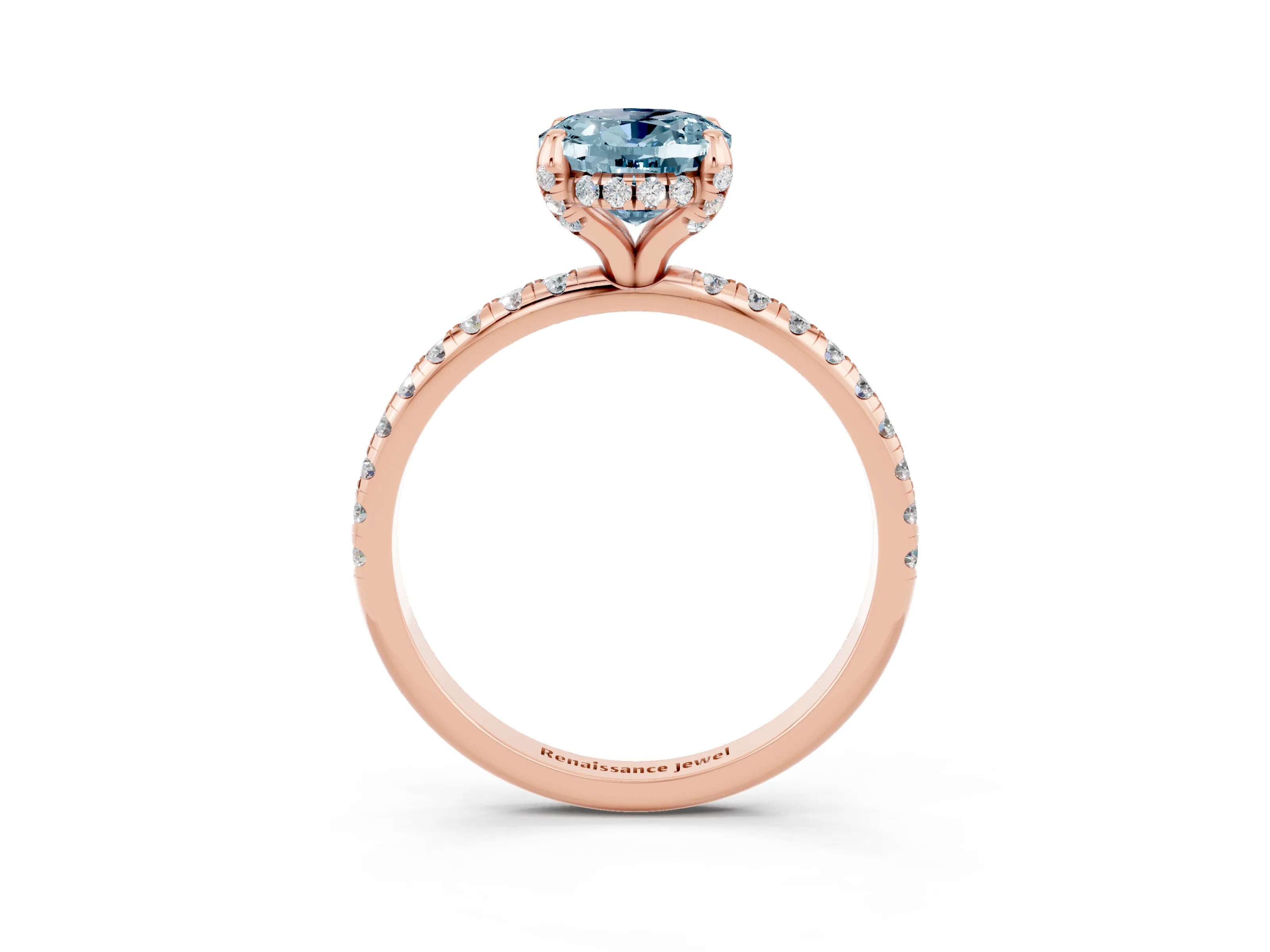 Rose gold Oval Cut Diamond Solitaire Ring with Four-Prong Setting and Pavé Band_3