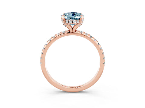 Rose gold Oval Cut Diamond Solitaire Ring with Four-Prong Setting and Pavé Band_3