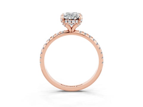 Rose gold Oval Cut Diamond Solitaire Ring with Four-Prong Setting and Pavé Band_3