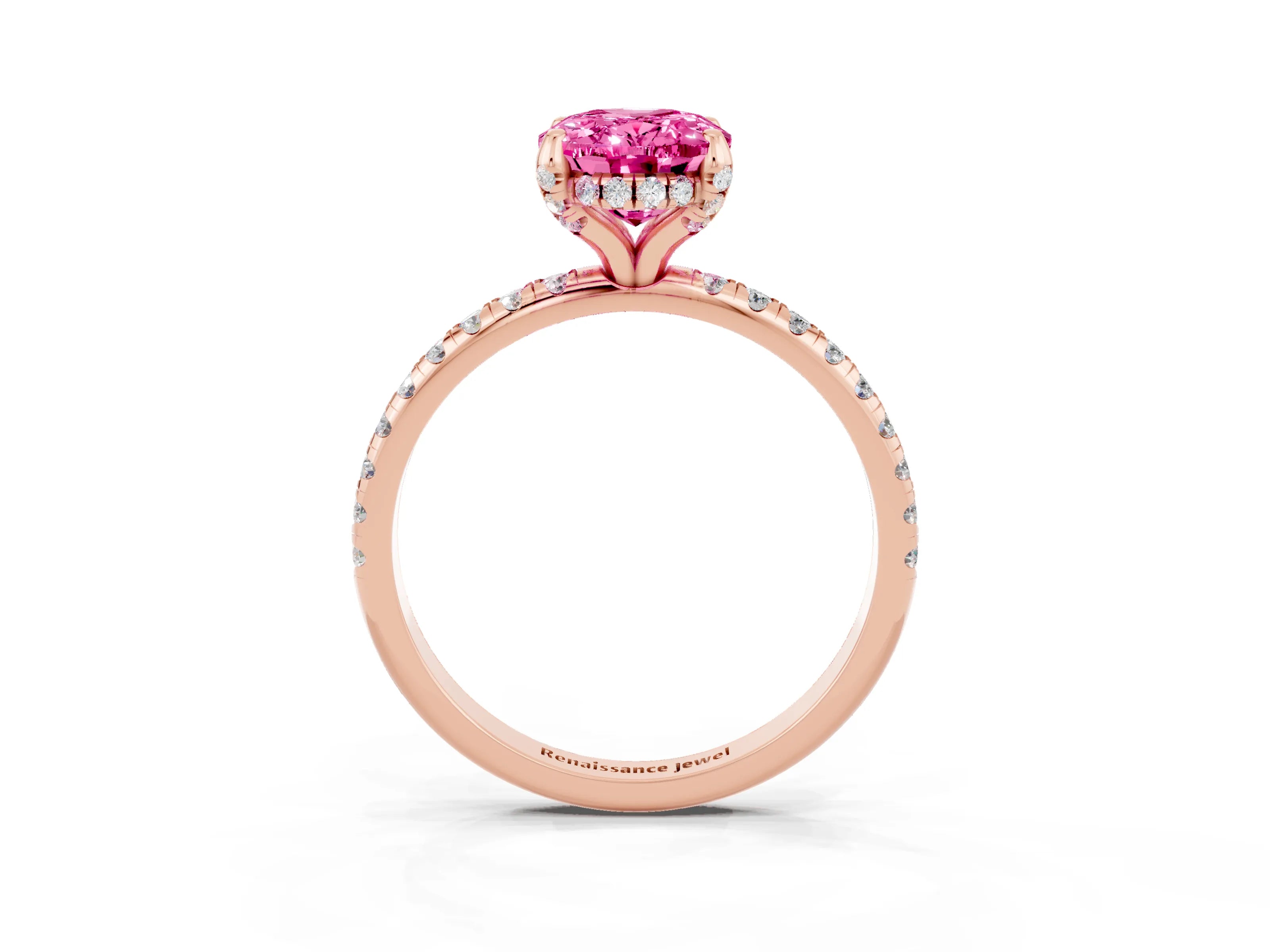 Rose gold Oval Cut Diamond Solitaire Ring with Four-Prong Setting and Pavé Band_3