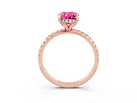 Rose gold Oval Cut Diamond Solitaire Ring with Four-Prong Setting and Pavé Band_3