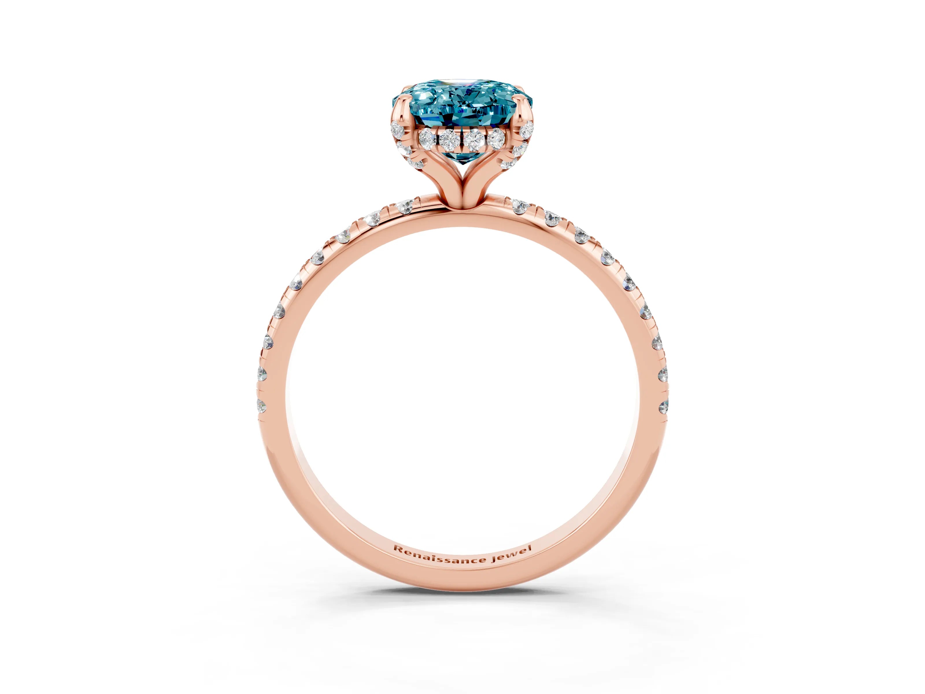 Rose gold Oval Cut Diamond Solitaire Ring with Four-Prong Setting and Pavé Band_3