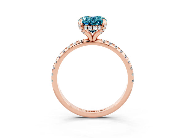 Rose gold Oval Cut Diamond Solitaire Ring with Four-Prong Setting and Pavé Band