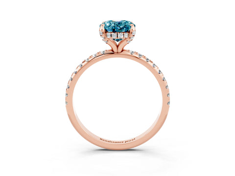 Rose gold Oval Cut Diamond Solitaire Ring with Four-Prong Setting and Pavé Band_3