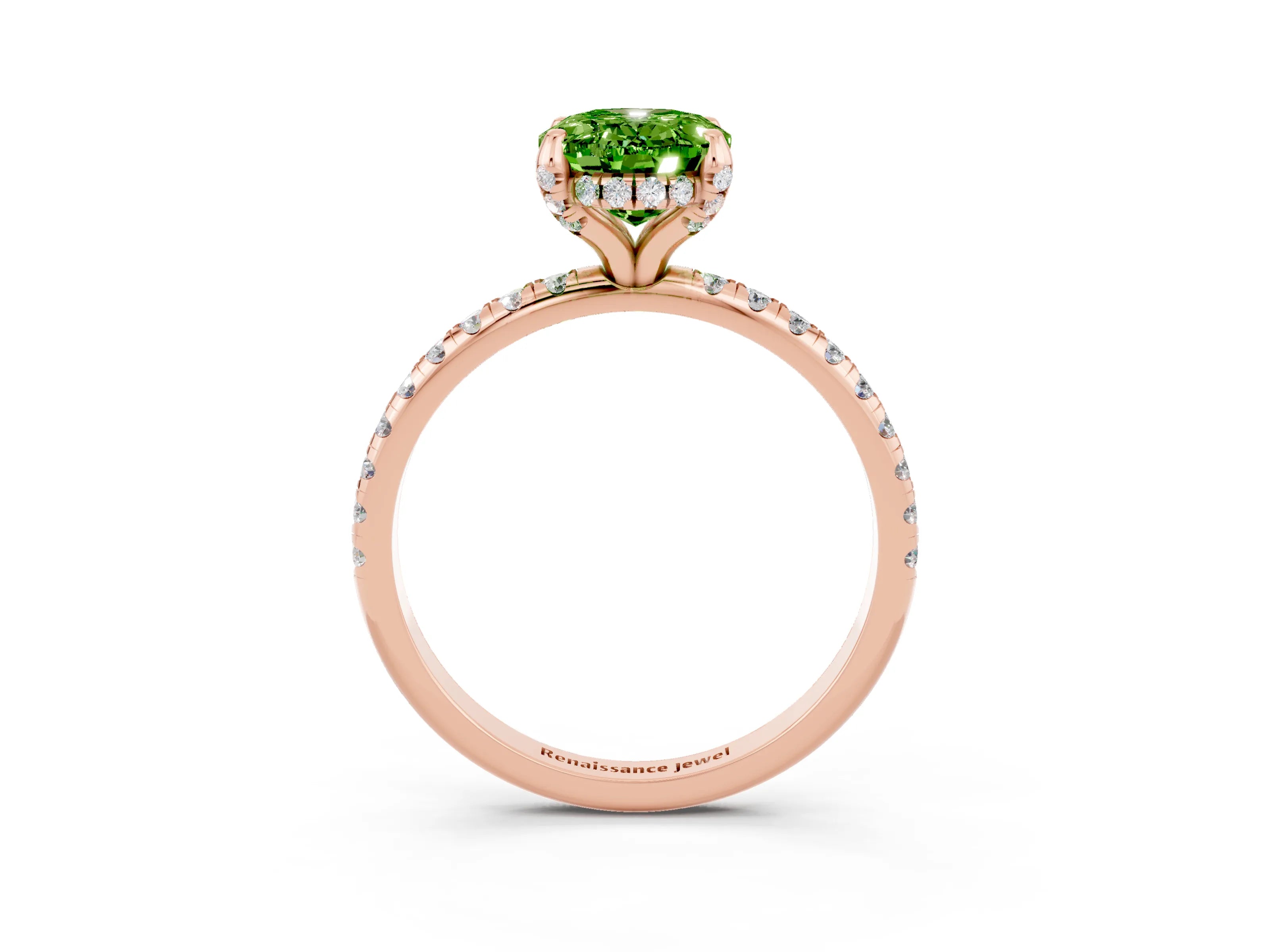 Rose gold Oval Cut Diamond Solitaire Ring with Four-Prong Setting and Pavé Band_3