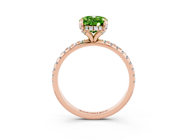Rose gold Oval Cut Diamond Solitaire Ring with Four-Prong Setting and Pavé Band