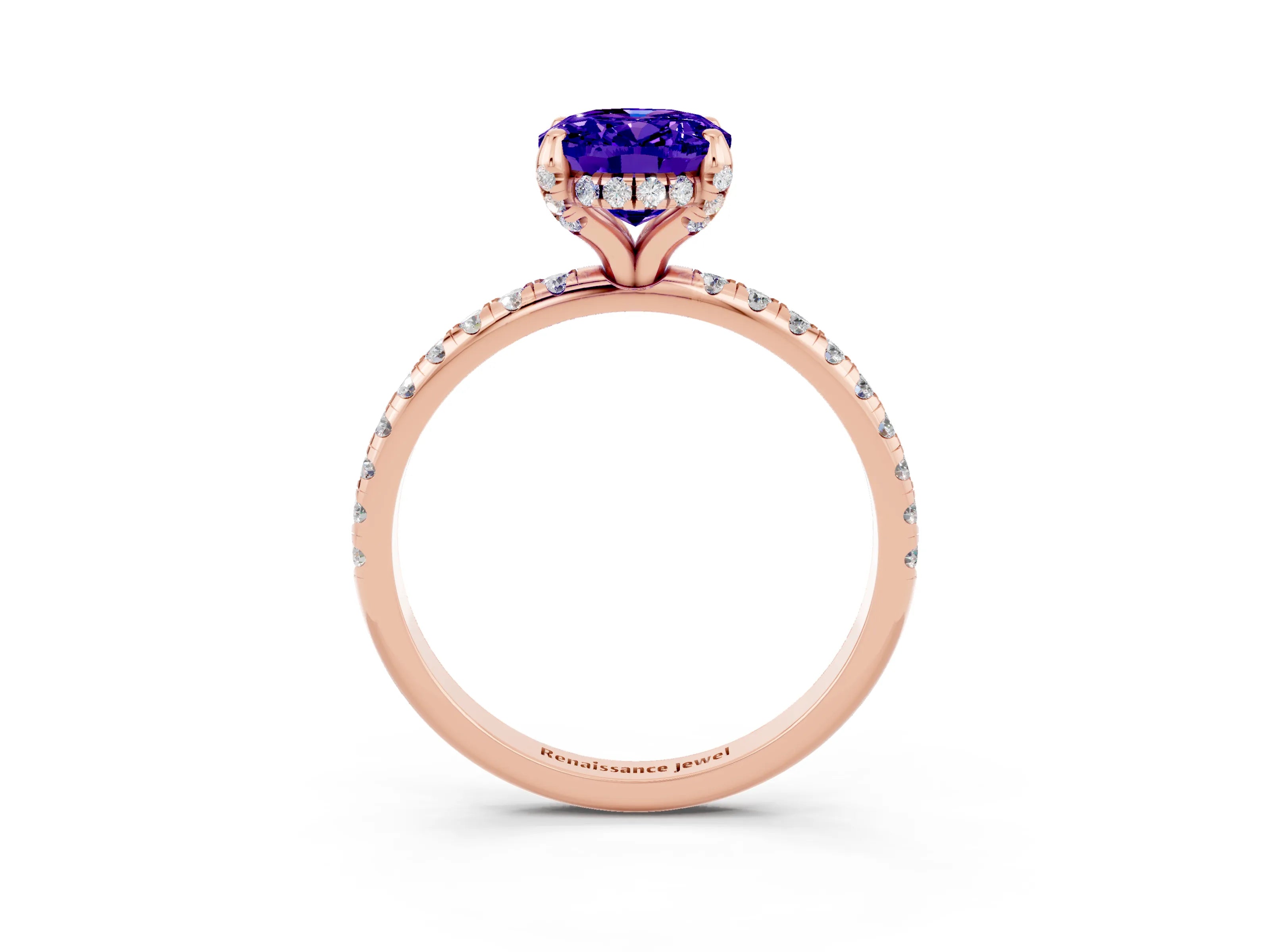 Rose gold Oval Cut Diamond Solitaire Ring with Four-Prong Setting and Pavé Band_3
