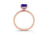 Rose gold Oval Cut Diamond Solitaire Ring with Four-Prong Setting and Pavé Band_3