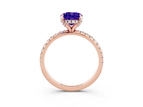Rose gold Oval Cut Diamond Solitaire Ring with Four-Prong Setting and Pavé Band_3