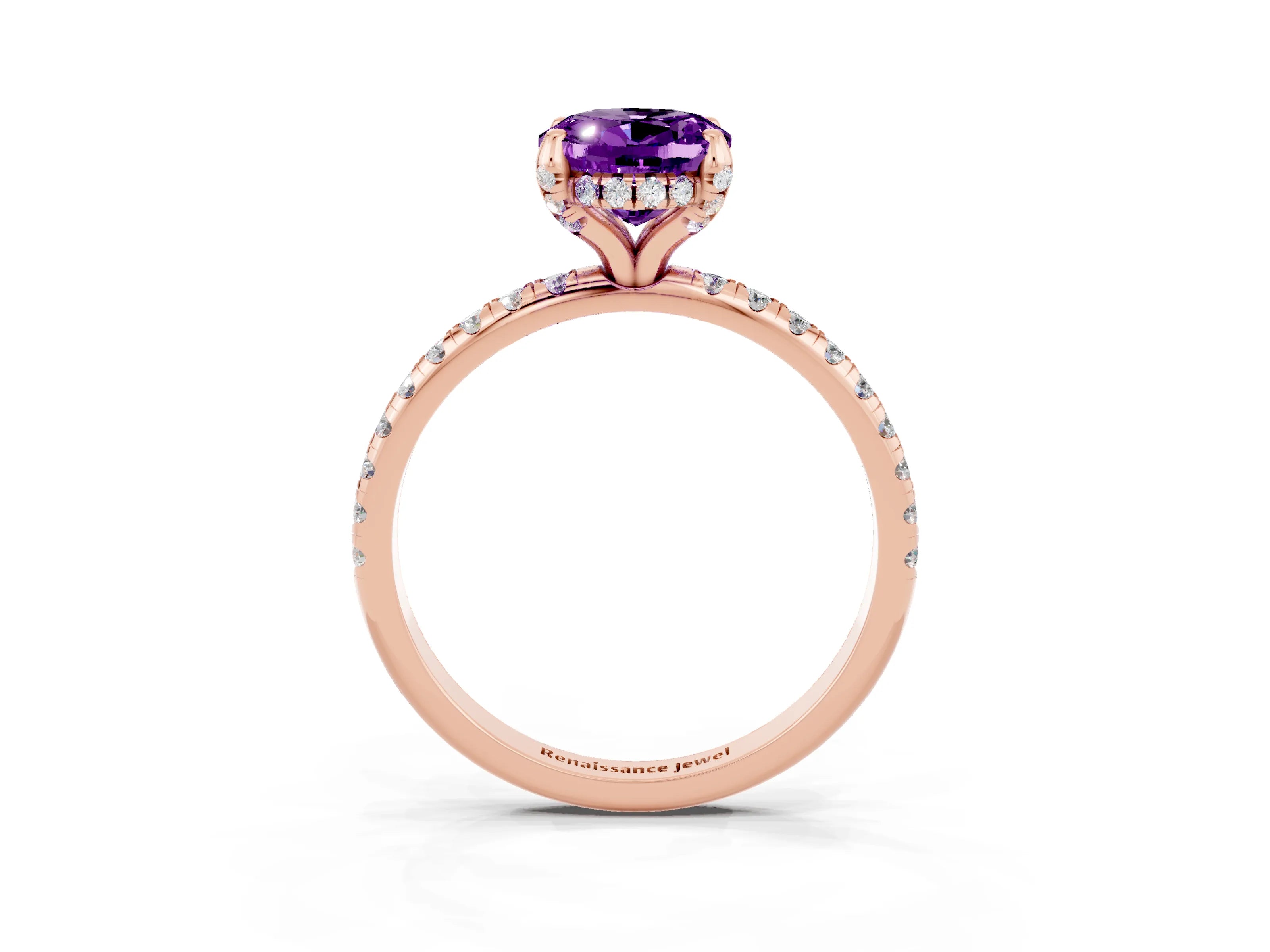 Rose gold Oval Cut Diamond Solitaire Ring with Four-Prong Setting and Pavé Band_3