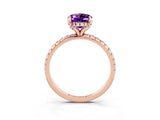 Rose gold Oval Cut Diamond Solitaire Ring with Four-Prong Setting and Pavé Band_3