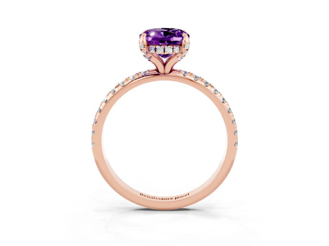 Rose gold Oval Cut Diamond Solitaire Ring with Four-Prong Setting and Pavé Band_3