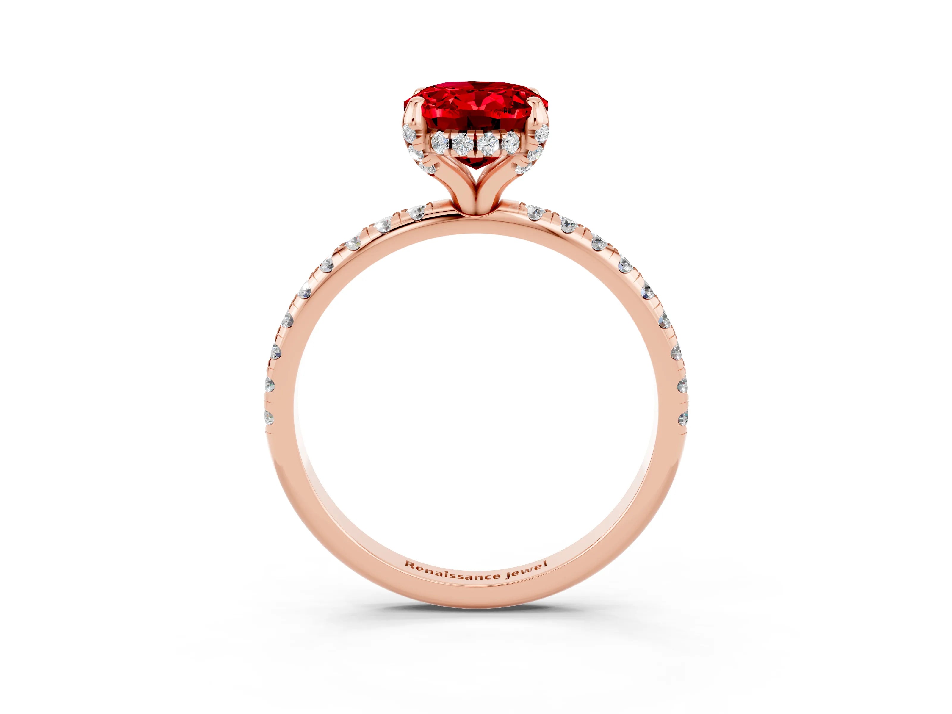 Rose gold Oval Cut Diamond Solitaire Ring with Four-Prong Setting and Pavé Band_3