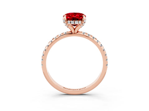 Rose gold Oval Cut Diamond Solitaire Ring with Four-Prong Setting and Pavé Band_3