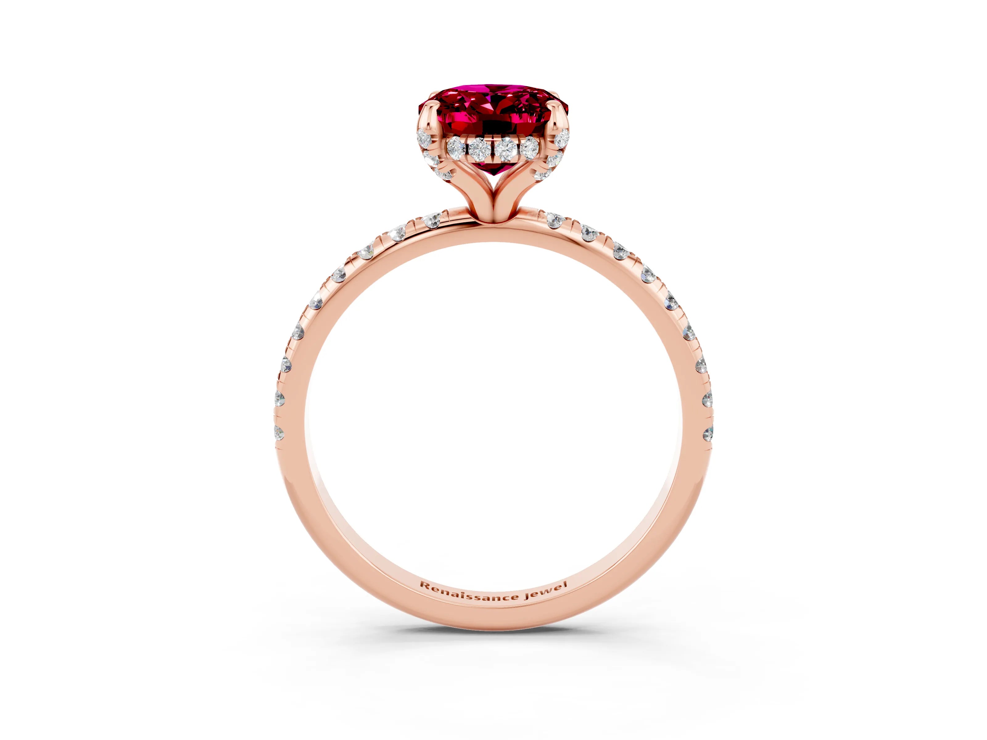 Rose gold Oval Cut Diamond Solitaire Ring with Four-Prong Setting and Pavé Band_3