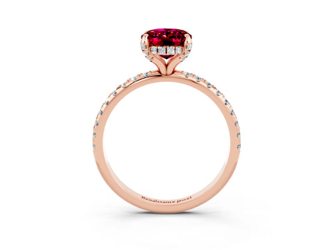 Rose gold Oval Cut Diamond Solitaire Ring with Four-Prong Setting and Pavé Band_3