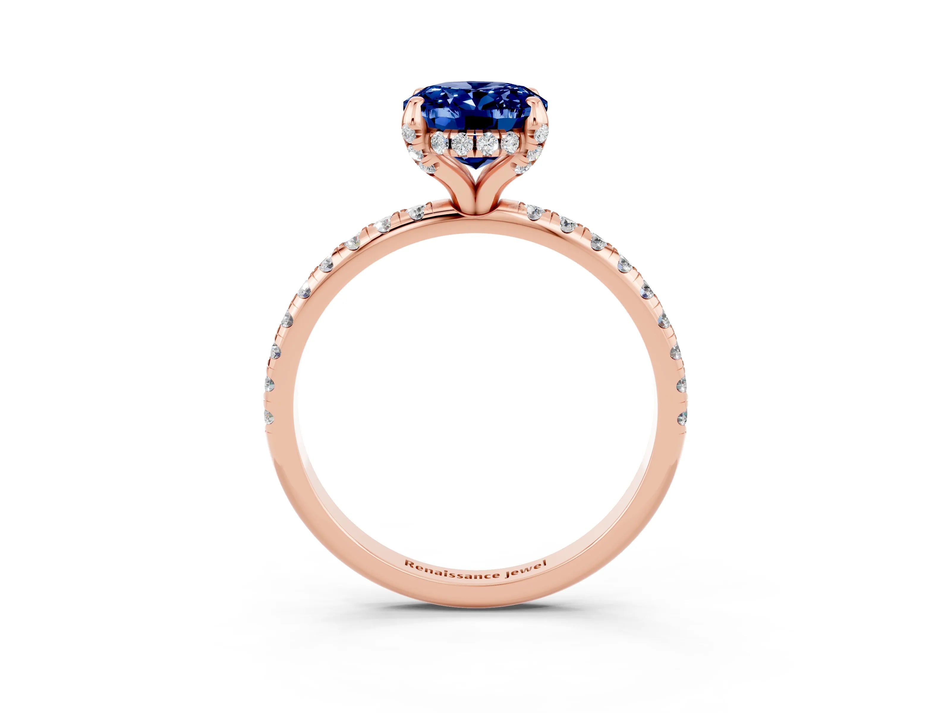 Rose gold Oval Cut Diamond Solitaire Ring with Four-Prong Setting and Pavé Band_3