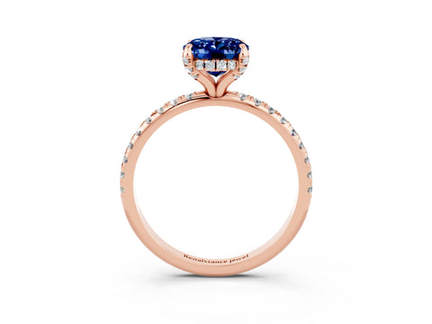 Rose gold Oval Cut Diamond Solitaire Ring with Four-Prong Setting and Pavé Band_3