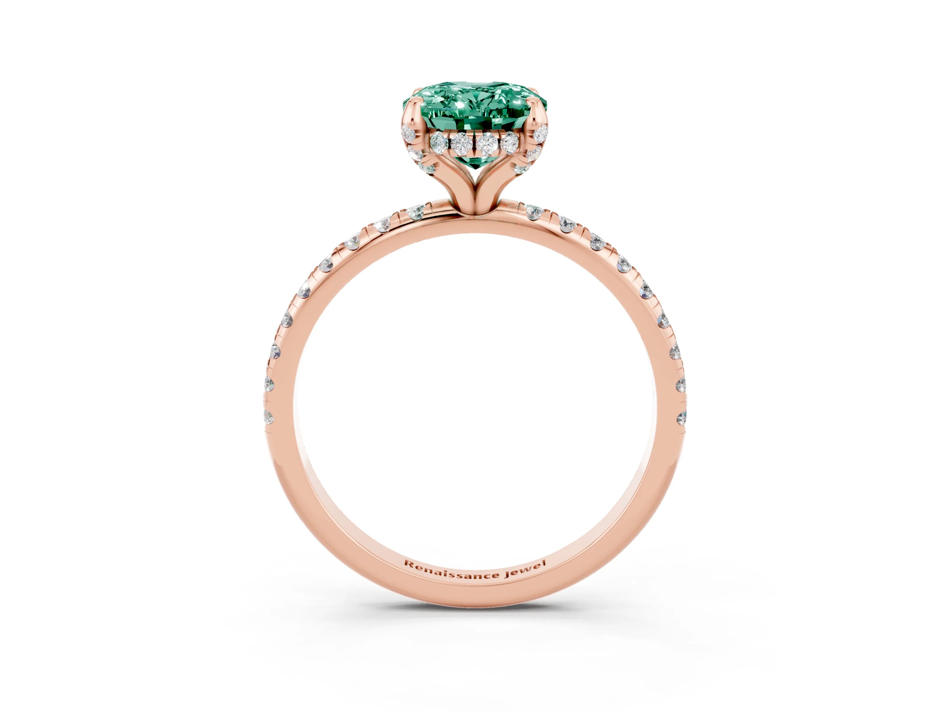 Rose gold Oval Cut Diamond Solitaire Ring with Four-Prong Setting and Pavé Band_3