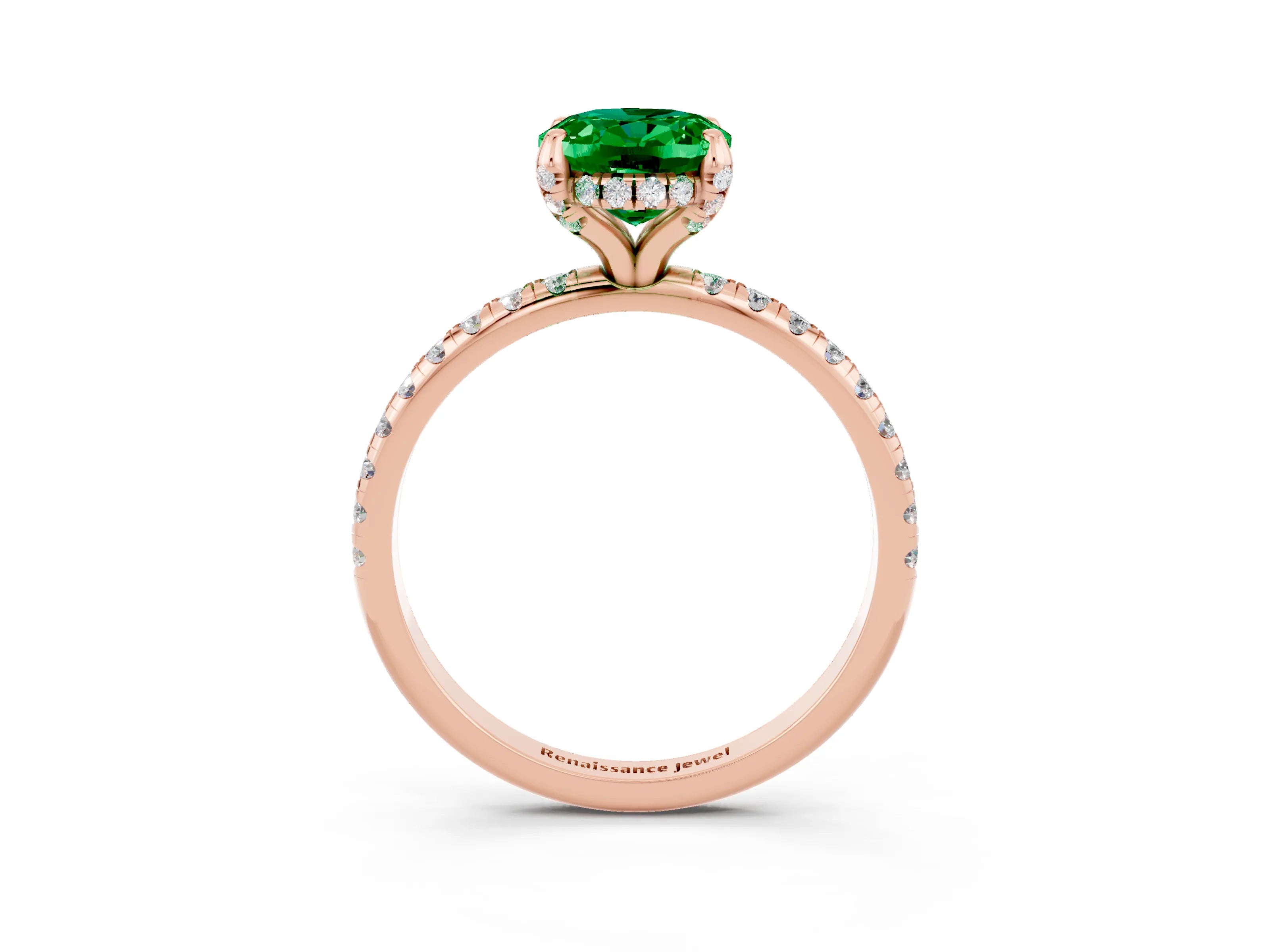 Rose gold Oval Cut Diamond Solitaire Ring with Four-Prong Setting and Pavé Band_3