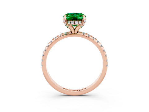 Rose gold Oval Cut Diamond Solitaire Ring with Four-Prong Setting and Pavé Band_3