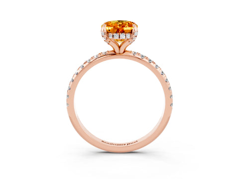 Rose gold Oval Cut Diamond Solitaire Ring with Four-Prong Setting and Pavé Band_3